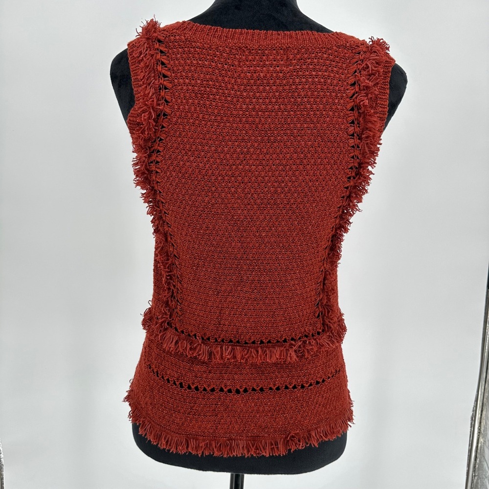 Anthropologie Pepin Crochet Knit Fringe Tank Top Orange Rust Boho Women's Small - Picture 4 of 8